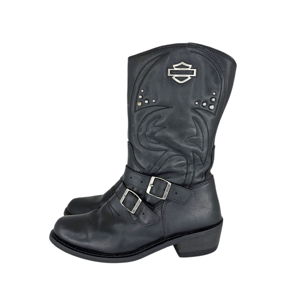 Rare HARLEY-DAVIDSON FOOTWEAR Women's KAYLA Boot Black 10 IN SHAFT 2IN HEEL 10M‎